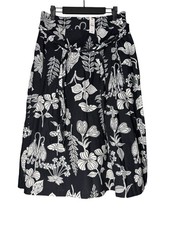 Talbots Graphic Garden Pleated Midi Skirt Belt Tie Black White Cotton Size 6 NWT