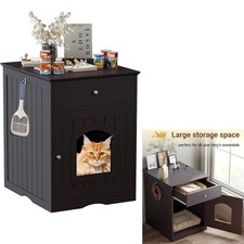 Litter Box Enclosure, Hidden Cat Litter Box Cabinet with Drawer Wooden Pet House