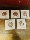 Washington Quarters 1964 D Silver Coins Lot of 5 Ungraded Good Cond