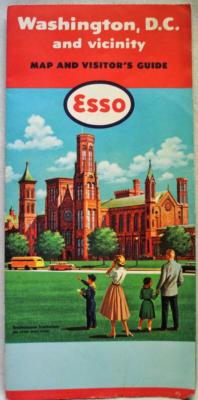 ESSO OIL WASHINGTON D.C. CITY STREET ROAD MAP & VISITORS GUIDE 1958 VINTAGE
