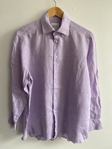 WNU With Nothing Underneath Boyfriend Shirt Damen UK 16 Flieder Leinen Knopfleiste