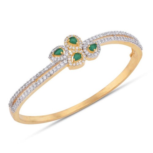 2.72ct Natural Round Diamond 14k Yellow Gold Emerald Gemstone Wedding Bangle