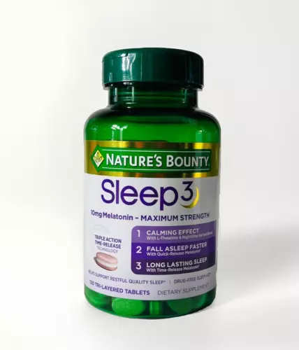 Nature's Bounty Sleep3 10mg Melatonin, 120 Tablets Triple Action * DRUG FREE