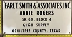 Vintage Porcelain Oil Field Sign - Earl T. Smith & Assoc. Inc. Ochiltree Cty, TX