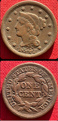 1847 USA Braided Hair Large 1 Cent American Copper Coin