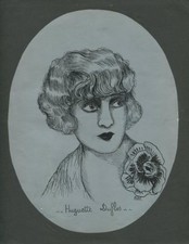 Grande disegno inchiostro originale dell'attrice Huguette Duflos Roulot