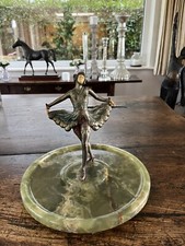 Art Deco Spelter Dancer Figurine on Large Marble/Onyx Base Josef Lorenzl Style