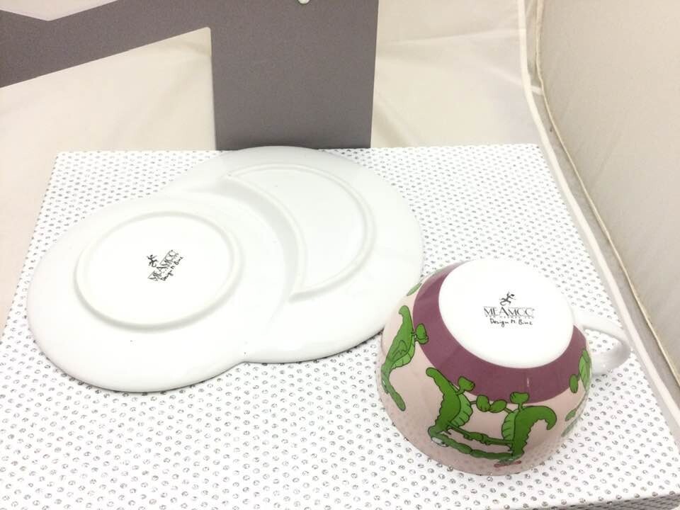 Tasse Déjeuner Et Grande Soucoupe Me-Amoo - Motif Éléphant, Céramique Rose - Style Moderne