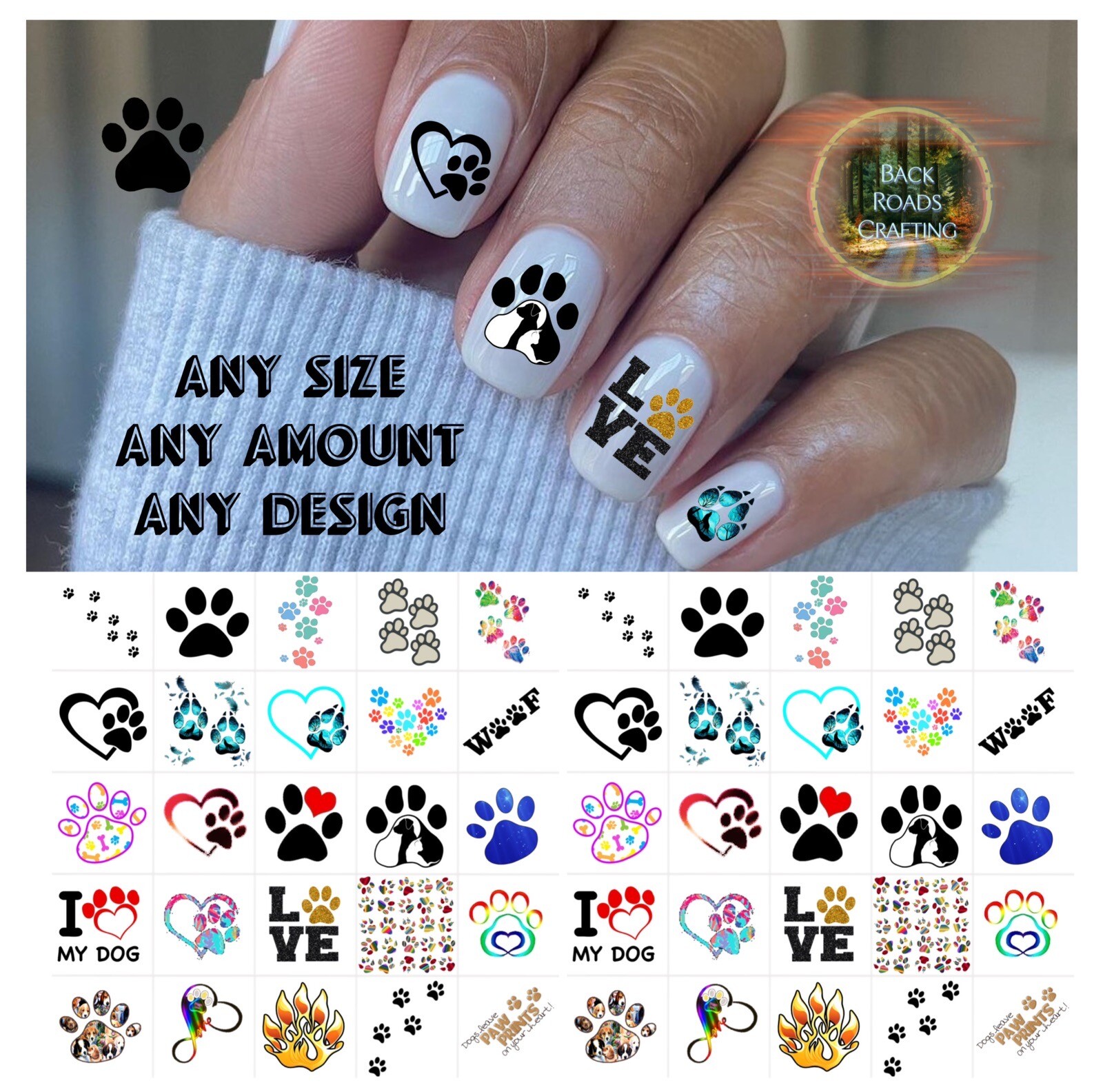 Paw Prints Waterslide Nail Decals Set Of 50 Instructions & Bonus
