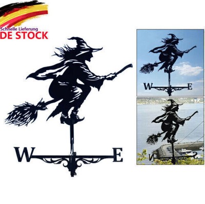 Schwarz Edelstahl Wetterfahne Wetterhahn Hexe Windspiel Windrichtung Garten Deko