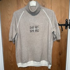 AMBIENTE Sport Beige  36”Bust Short Sleeve Polo Neck Jumper Sparkle Crystal Flag