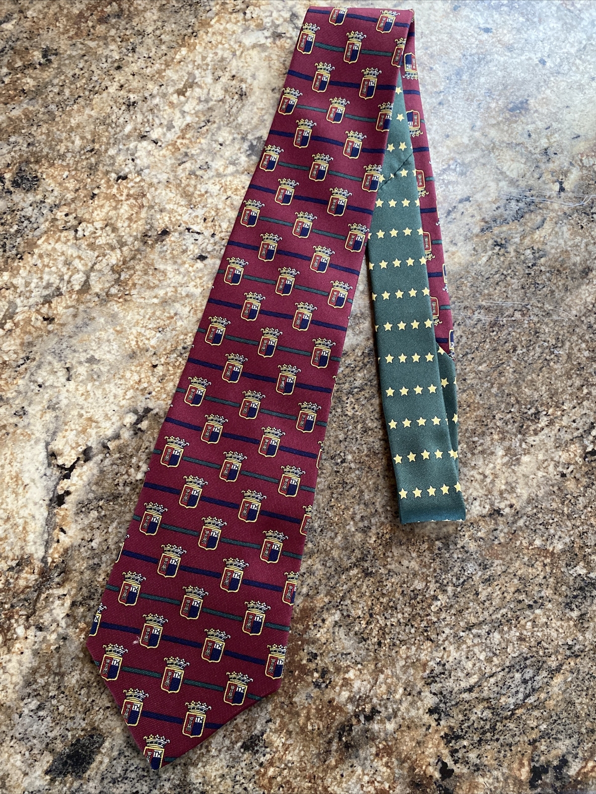 Tommy Hilfiger Men's Maroon & Green Stars And Coat Of Arms Neck Tie thumbnail 2
