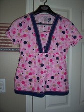 Womens SKECHERS Pink Polka Dot Uniform Scrub Top Size XS