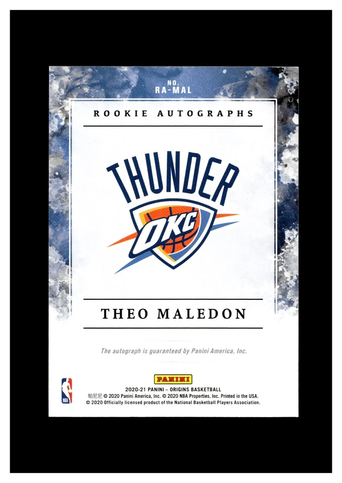 2020-21 Panini Origins Rookie Autograph Theo Maledon RC Oklahoma City Thunder - Image 2 of 2
