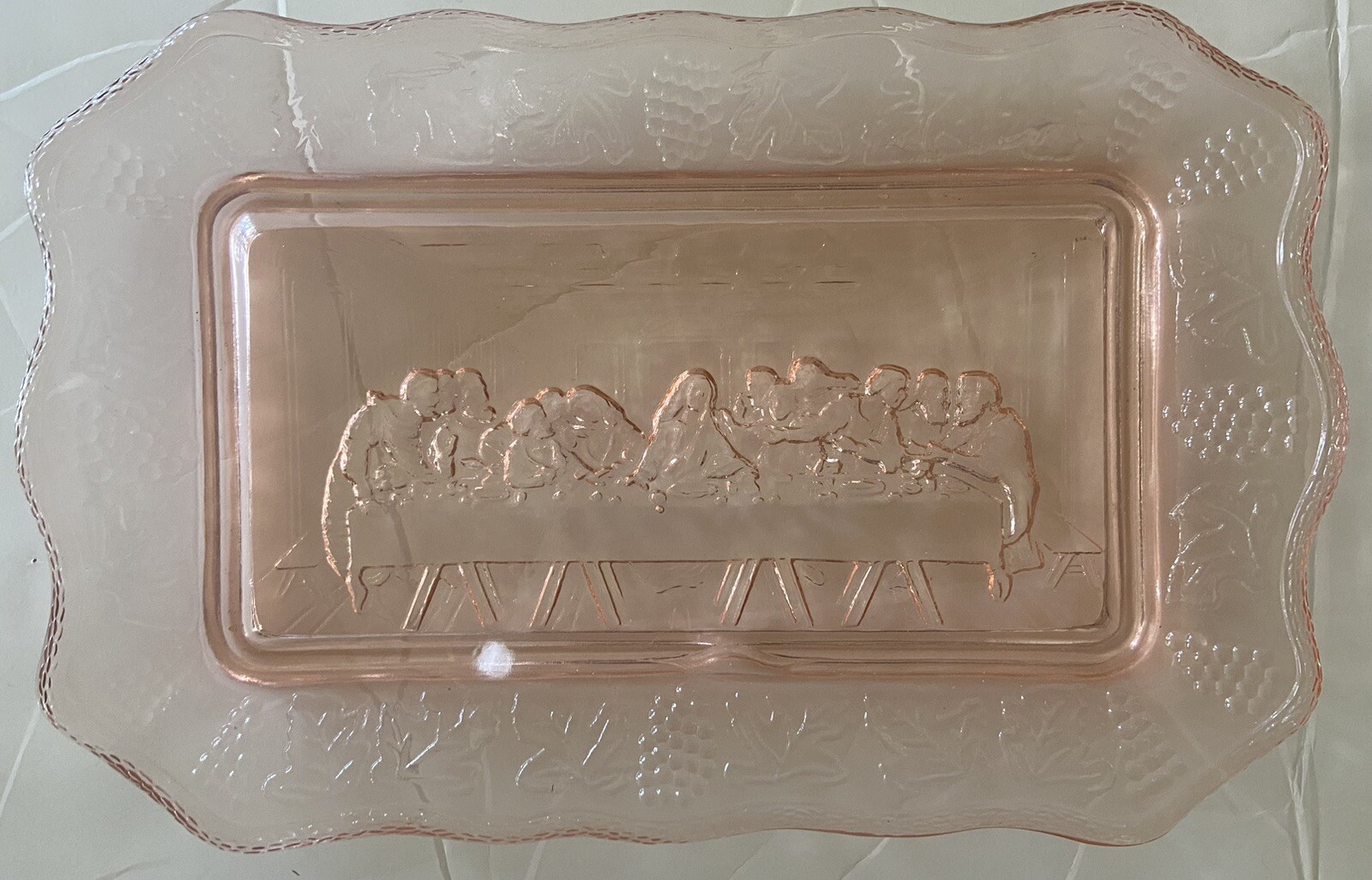 Depression Glass Last Supper Vintage Etched Rectangular Small Platter Pink eBay