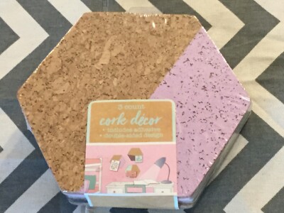 3 Count Hexagon Shape Cork Decor 2-Sided Design, Cork Front/Foam Back Organize