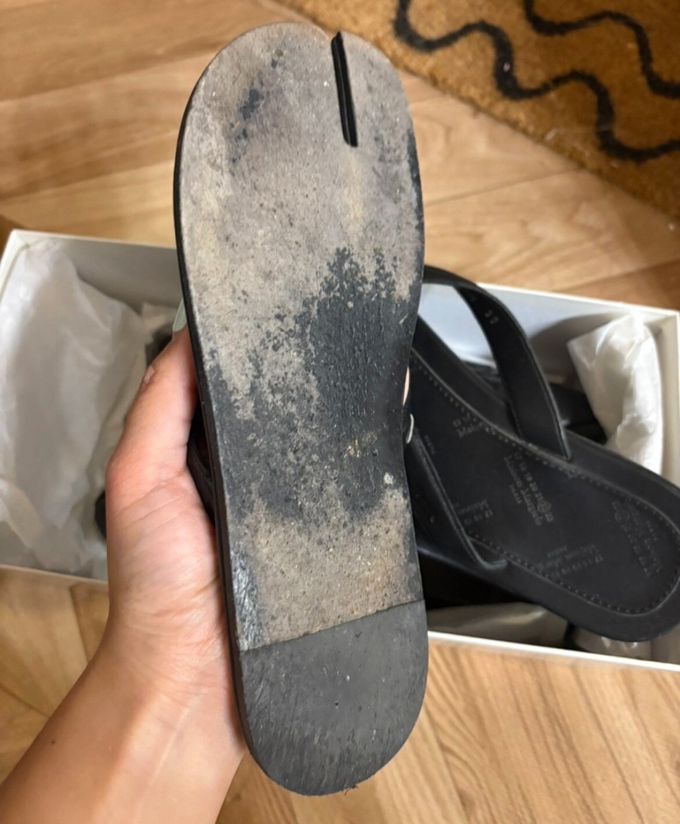 Maison Margiela Tabi Flip Flop Sandals Black Leather Size