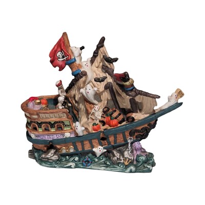 Spooky Hollow Porcelain Ghost Ship  Halloween Vintage 96 Lighted w/Bulb, Video