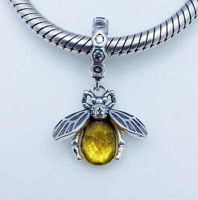 Biene Dangle Charm Anhänger zarte Insektenflügel echt 925 Sterling Silber  