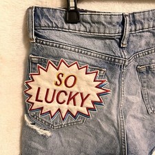 Lucky Brand Women Short Shorts Cutoff Sz 29 / 8 Denim Patched Pocket High Rise