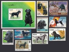 [labb] Dogs BY BREED - LABRADOR RETRIEVER BLACK - 9 Diff Stamps & 1 Souvenir Sh