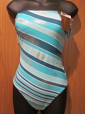 GOTTEX  1PC Green Striped SWIMMING SUIT with Removeable Straps Size 8