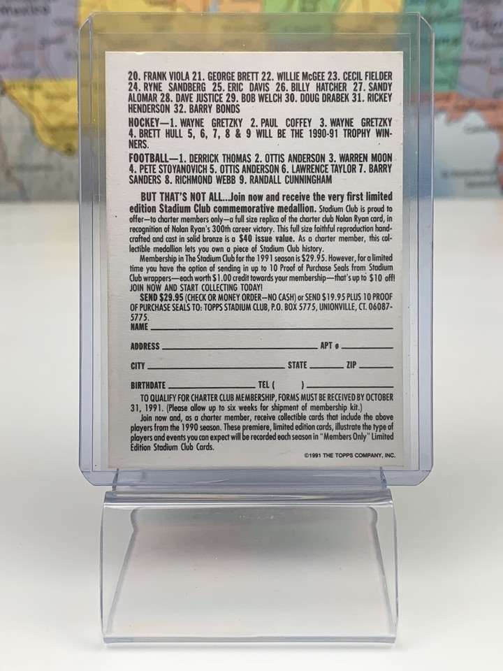 SHIPS SAME DAY 1991 Topps Stadium Club Membership Form Card Rare ...