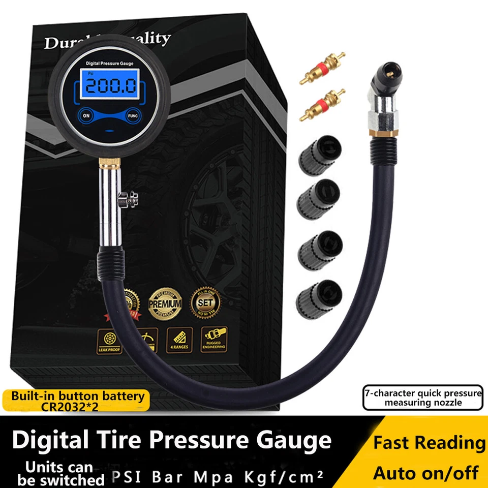 200PSI Digital Tyre Inflator Car Air Pressure Tire Gauge Kit For Car Motorcycle