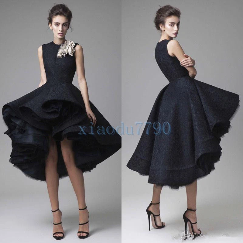 Compañero inferencia revolución Black Lace Short High Low Prom Evening Party Dress Cocktail Pageant Formal  Gown | eBay