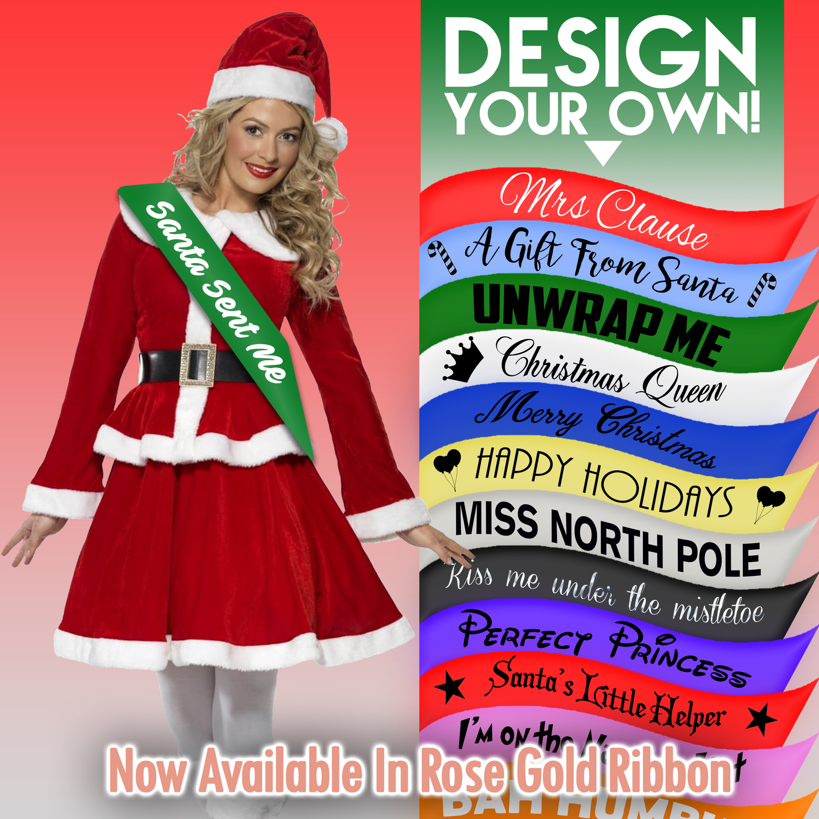 Personalised Christmas Sash - Santa Father Christmas Happy Holiday Mrs Claus