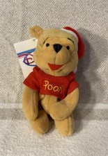 Disney WINNIE THE POOH BEAR W/ SANTA HAT CHRISTMAS Bean Bag STUFFED ANIMAL Toy