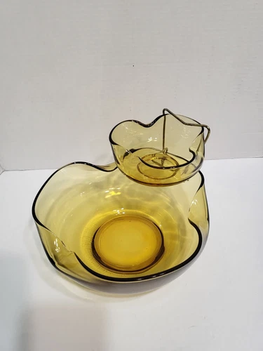 Chip and Dip Set-Anchor Hocking-Gold Glass-Vintage-3 piece set-Used