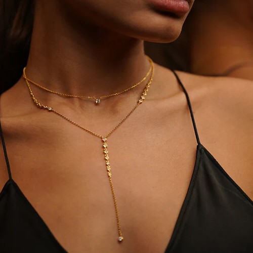 Mujer Estrás Collar Joya Multicapa Borla Larga Moda Cuerpo Cadena 28021 - Imagen 4 de 10