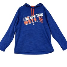 New York Mets Hoodie Mens Large Blue MLB Baseball Pullover Majestic Therma Base