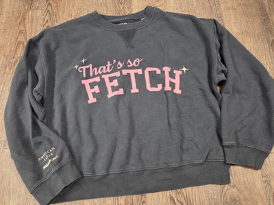 American Eagle x Mean Girls Crop Crewneck Sweatshirt Gray Pink THAT'S SO FETCH M