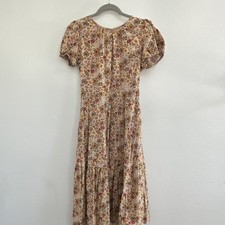 Madewell Floral Puff Sleeve Open Back Midi Dress Brown Multi Size 6