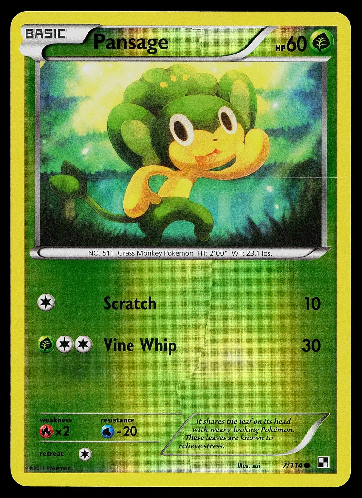 Pokemon Card - Pansage Black & White 7/114 Reverse Holo Common