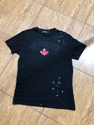 Men's Dsquared2 Black Leaf Icon Crew Neck T-Shirts Size L