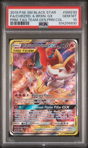 2019 POKEMON SM BLACK STAR PROMO #SM230 FULL ART/CHARIZARD & BRAIXEN GX PSA 10