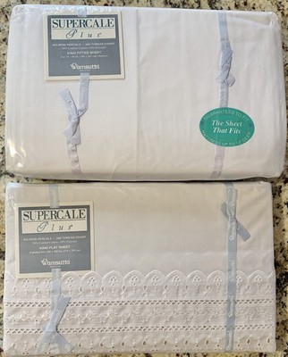 King Sheet Wamsutta Supercale Plus Eyelet Lace Embroidered Flat & Fitted Sheet