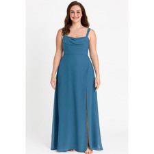 Azazie Dress Womens Size A8Dusty Blue Cowl Neck Maxi Bridesmaid Slit