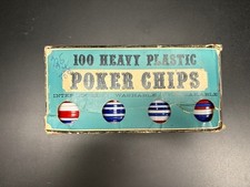 Vintage Crisbold heavy Duty Plastic Poker Chips 100 pcs. Red/White/Blue w/Tray