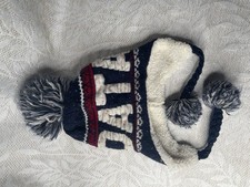 Robin Ruth ROATAN Winter Hat/Beanie Three Pom Poms White/Red/Blue