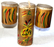 Handmade Bamboo Wooden Hand-Painted Pineapple Jamaican Triple Drum