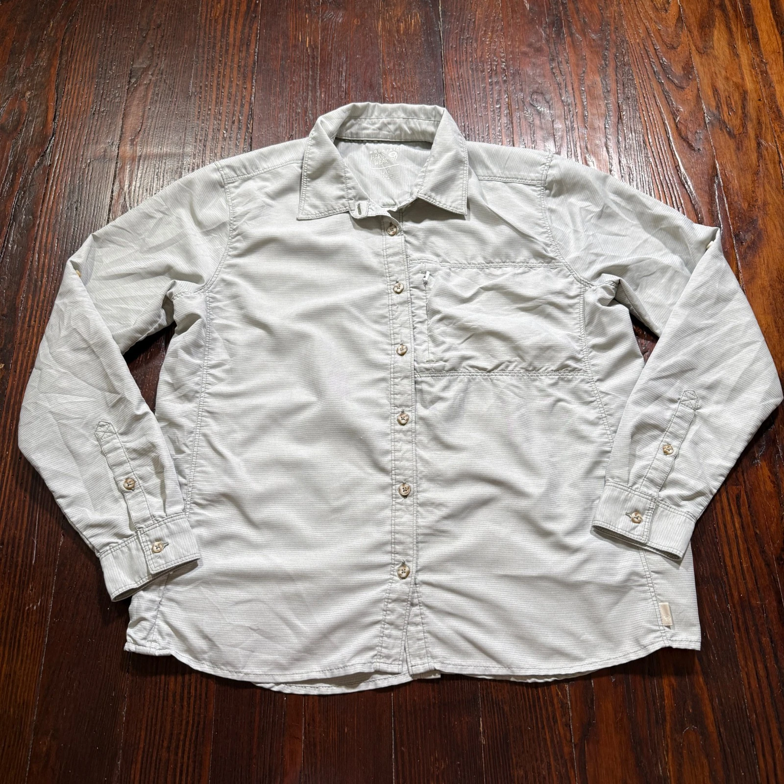Mountain Hardwear Shirt Mens Large Gray Hiking Fishing Sun Long Sleeve Vented
