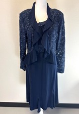 R M Richards Formal 2-Piece Navy Dress Jacket Mother Dress SZ 8 Sequins  Lace