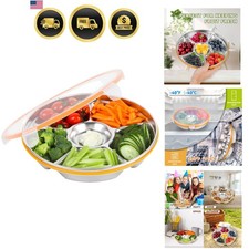 6-Compartment Stainless Steel Serving Tray with Lid - 10-inch Divided Snack/V...