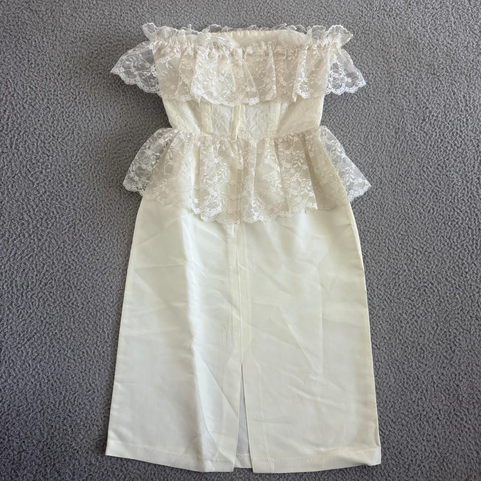 Vintage Jolie Madame Dress Small Cream Lace Peplum Ruffled Strapless Formal 80s - Image 2 of 4