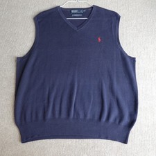Polo Ralph Lauren Sweater Vest 2XL Blue Solid V-Neck 100 Pima Cotton