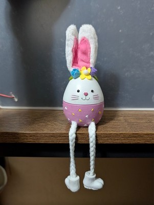 Decorative Easter Bunny, white and pink with cord legs, Mantle Holiday Decor